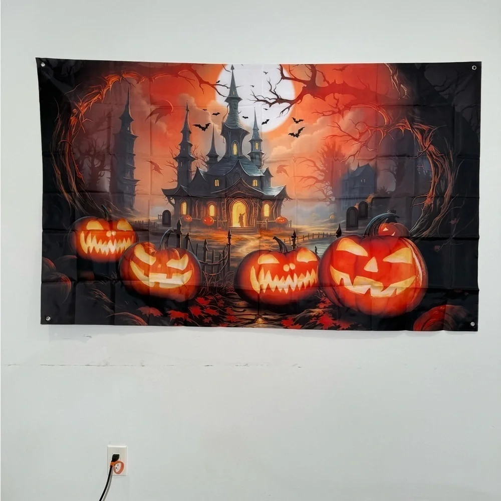 Spooky Halloween Castle Wall Art with Pumpkins